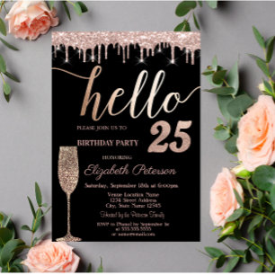 Glitter Drips,Wine Glass 25th Birthday Party I Invitation