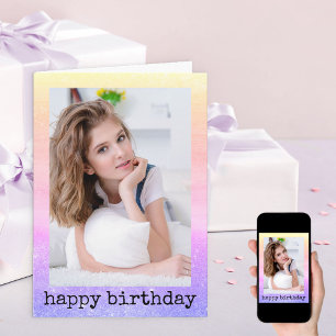 Glitter Dust Unicorn Rainbow Girly Photo Birthday Card