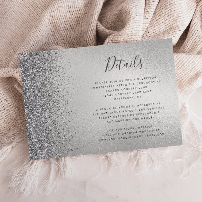 Glitter Edge Silver Wedding Details Enclosure Card (Creator Uploaded)