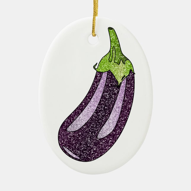 Glitter Eggplant Ceramic Tree Decoration (Front)
