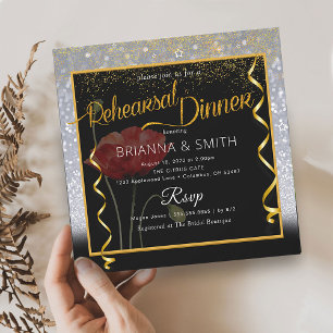 Glitter Elegant Calligraphy Rehearsal Dinner Invitation