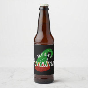 Glitter Elf Hat Beer Bottle Label