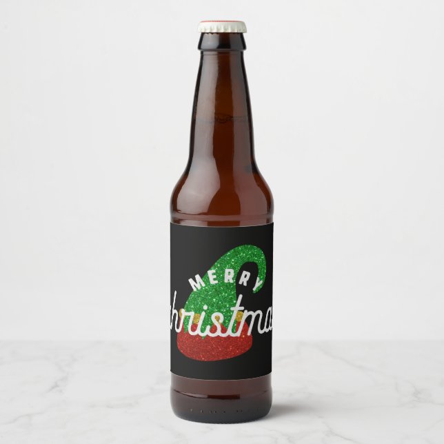 Glitter Elf Hat Beer Bottle Label (Front)