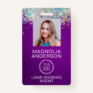 Glitter Employee Photo Logo Barcode Name Badge ID Badge