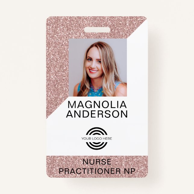 Glitter Employee Photo Logo Barcode Name ID Badge (Front)