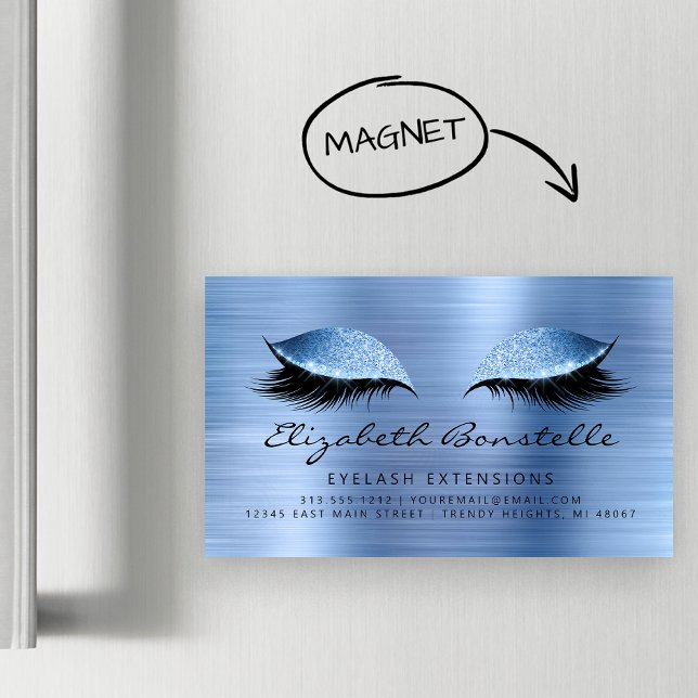 Glitter Eyes Brushed Metal Lash Extensions Blue Magnetic Business Card (Creator Uploaded)