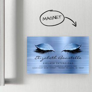 Glitter Eyes Brushed Metal Lash Extensions Blue Magnetic Business Card