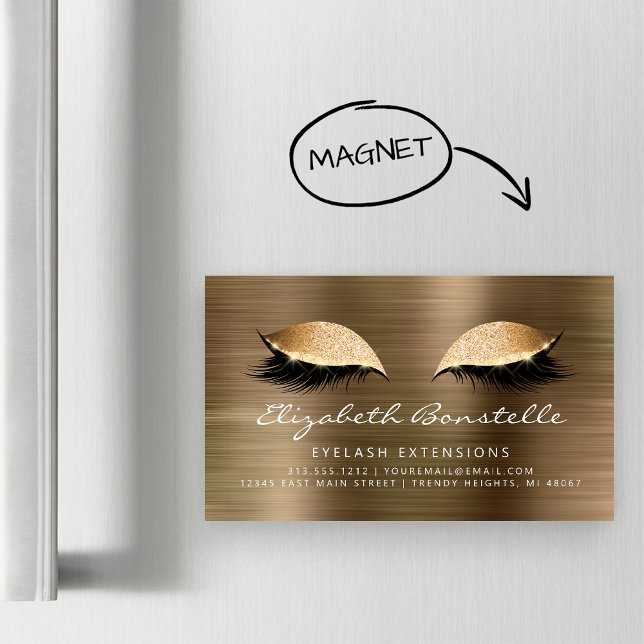 Glitter Eyes Brushed Metal Lash Extensions Gold Magnetic Business Card (Creator Uploaded)
