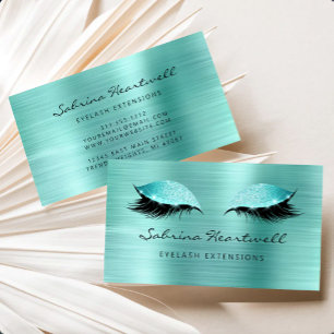 Glitter Eyes Turquoise Metallic Lash Extension Business Card