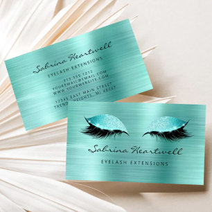 Glitter Eyes Turquoise Metallic Lash Extension Business Card