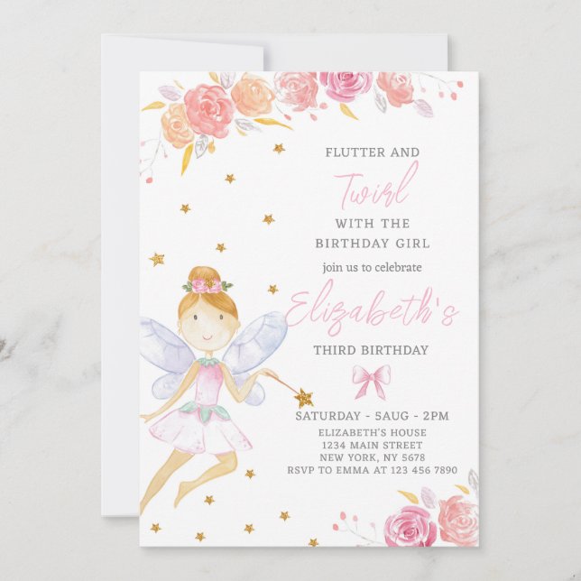 Glitter Fairy Birthday Invitation (Front)
