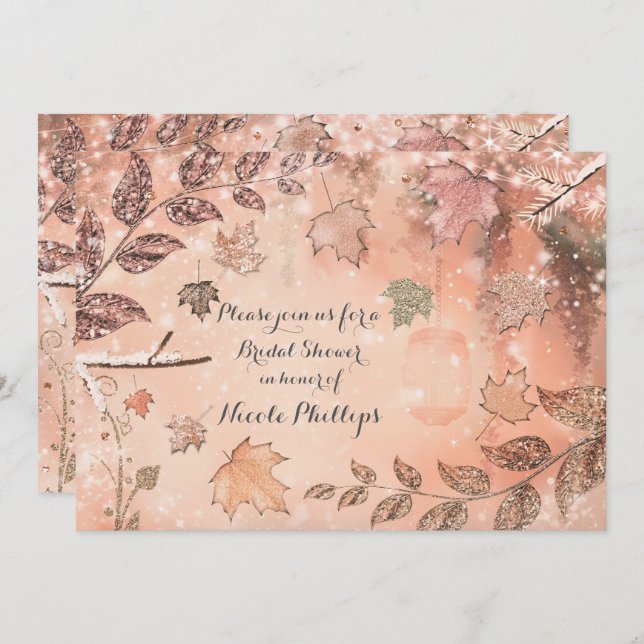 Glitter Fall Leaves Golden Autumn Invitations (Front/Back)