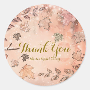 Glitter Fall Leaves Winter Golden Autumn Party Classic Round Sticker