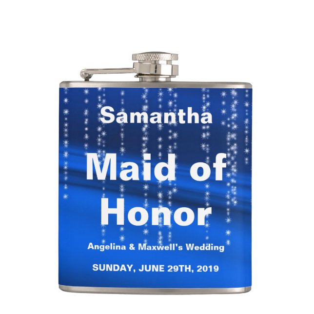 Glitter Faux Foil Confetti Look Maid of Honour Hip Flask (Front)