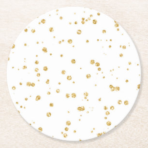 Glitter Faux Gold Confetti Wedding Reception Party Round Paper Coaster