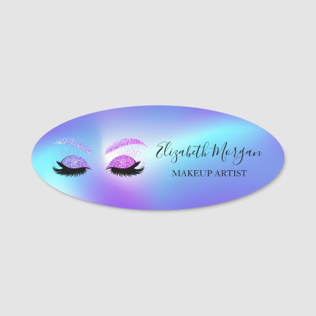 Glitter Faux Lashes Ombre Holographic Name Tag (Front)
