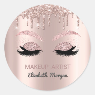 Glitter Faux Lashes,Rose Gold Drips,Makeup Classic Round Sticker
