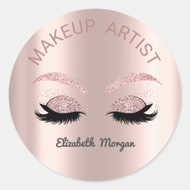 Glitter Faux Lashes,Rose Gold, Makeup Classic Round Sticker (Front)