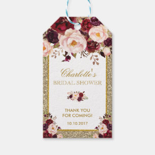 Glitter Favour Tag Burgundy Blush Flower Thank You