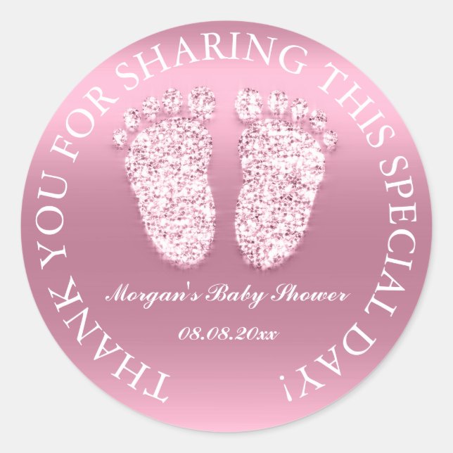 Glitter Feet Baby Shower Favour Thank Pink Girl Classic Round Sticker (Front)