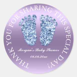 Glitter Feet Baby Shower Favour Thank You Blue Vio Classic Round Sticker