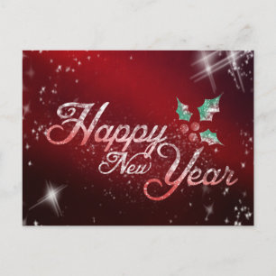 Glitter Fireworks Festival Happy New Year 2016 Holiday Postcard