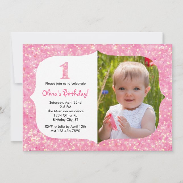 Glitter First Birthday Invitation (Front)