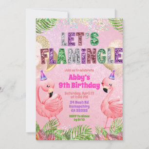 Glitter Flamingle Sequin Girl Birthday  Invitation