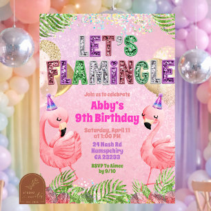 Glitter Flamingle Sequin Girl Birthday  Invitation