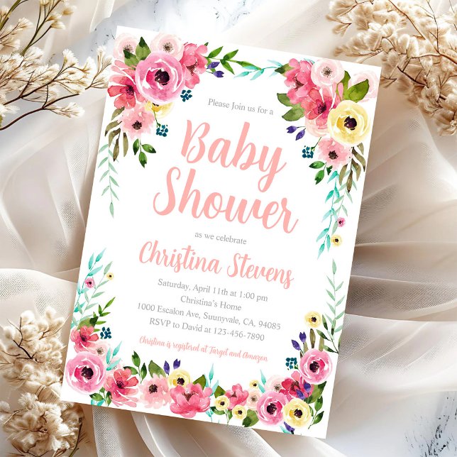  Glitter Floral Baby Shower Invitation (Creator Uploaded)