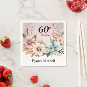 Glitter Floral Birthday Party Napkin