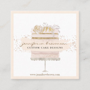 Glitter Floral Cake Bakery Pastry Square Business Card