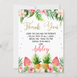 Glitter Floral Hawaiian Birthday Thank You Card