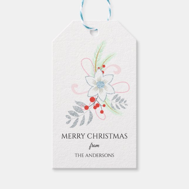 Glitter Floral Holiday Gift Tags (Front)