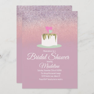 Glitter Foil Wedding Cake One Tier Bridal Shower Invitation