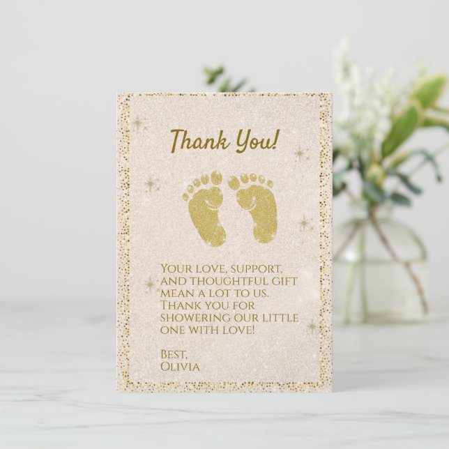 Glitter Footprint Baby Boy Thank You Card (Standing Front)