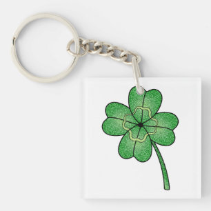 Glitter Four Leaf Clover Key Ring