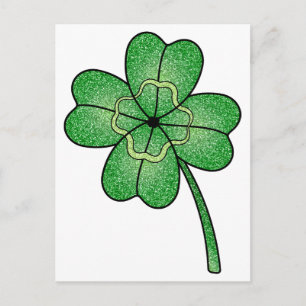 Glitter Four Leaf Clover Postcard