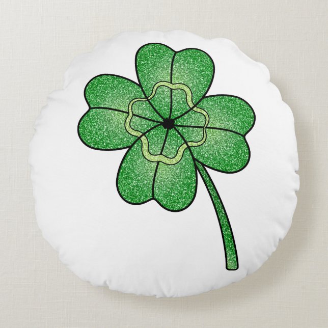 Glitter Four Leaf Clover Round Cushion (Front)
