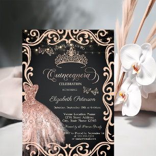Glitter Frame Dress Glitter Butterfly Quinceañera Invitation