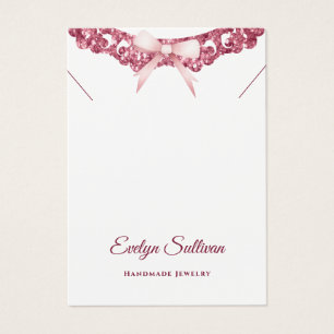 Glitter frame pink bow necklace display card