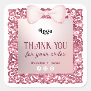 Glitter Frame Pink Bow Thank You Logo Sticker