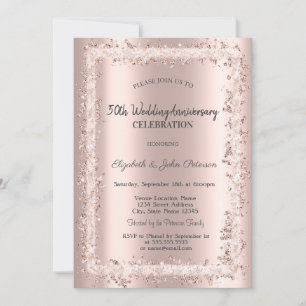 Glitter Frame Rose Gold Wedding Anniversary Invitation