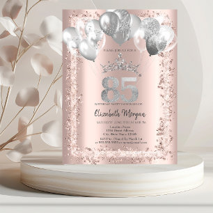 Glitter Frame,Silver Crown,Balloons 85th  Invitation