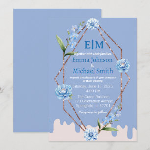 Glitter Frame with Flowers wedding invitations