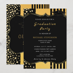 Glitter Framed Black Gold Graduation Invitation