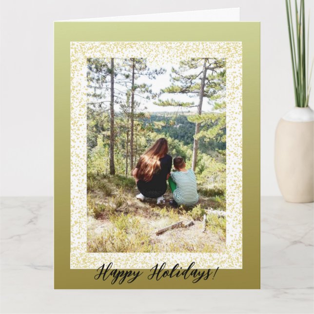 Glitter Framed One Photo Happy Holiday Card (Front)