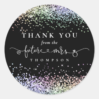 Glitter Future Mrs Bridal Shower Thank You Black Classic Round Sticker