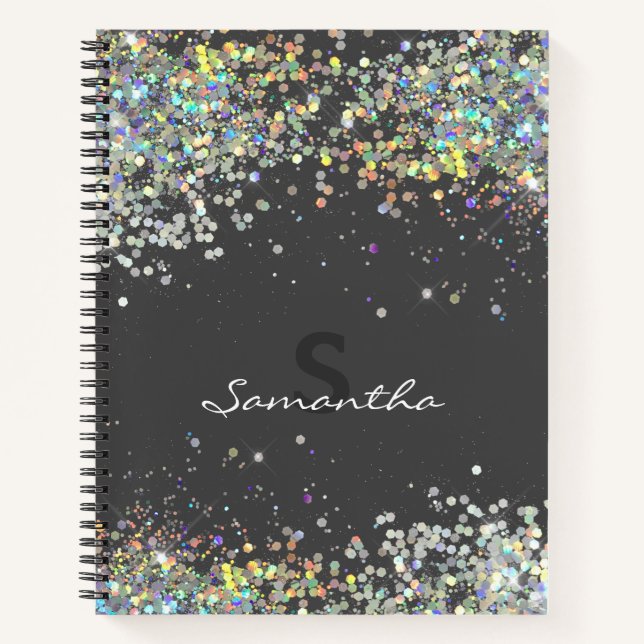 Glitter Girly Custom Name Monogram Notebook (Front)