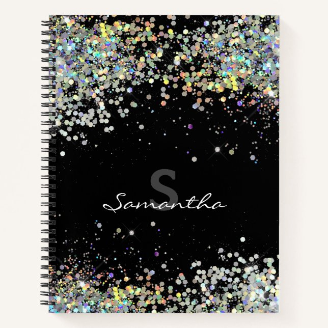 Glitter Girly Custom Name Monogram Notebook (Front)